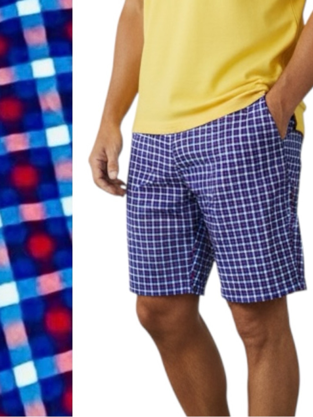 Callaway Golf Shorts Flat Front Wrinkle Resistant Plaid Red White Blue Sz 38